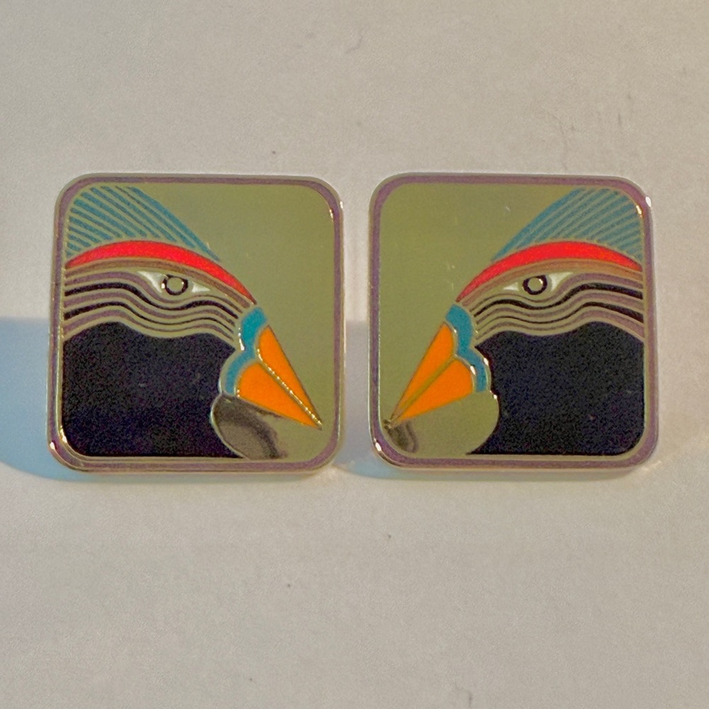 VTG 1980’s Laurel Burch “Moa Bird” Enameled Earrings